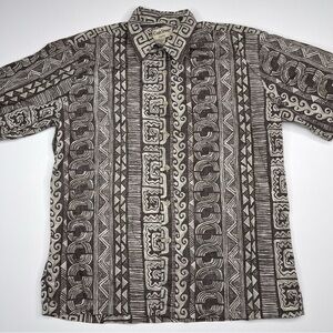 Vintage Aloha Short Cooke Street Hawaiian Brown Beach  Tribal Reverse Print